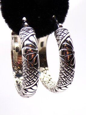 Artisan Sterling Silver Hoop Earrings – Floral Design, 1-Inch Diameter